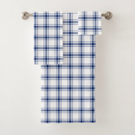 Conjunto De Toalhas Xadrez náutico azul e branco