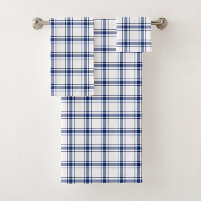 Conjunto De Toalhas Xadrez náutico azul e branco (Insitu)