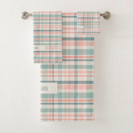 Conjunto De Toalhas Xadrez pastel com nome