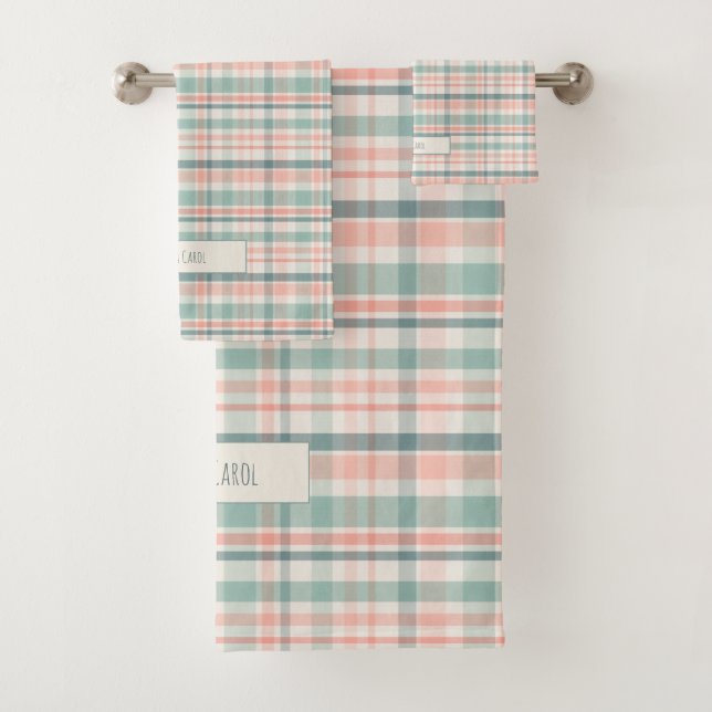 Conjunto De Toalhas Xadrez pastel com nome  (Insitu)