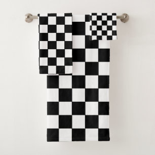 Conjunto De Toalhas Xadrez Preto e Branco Abstrato Simples