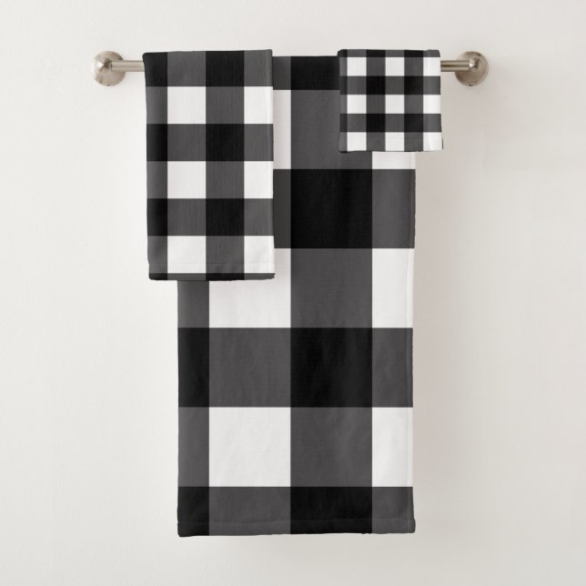 Conjunto De Toalhas Xadrez Preto e Branco de Buffalo Gingham (Insitu)