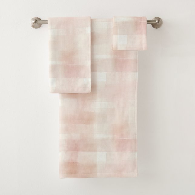 Conjunto De Toalhas Xadrez Rosa Bege Creme Bonito (Insitu)