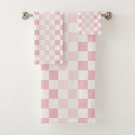 Conjunto De Toalhas Xadrez Rosa Bege Moderno Padrão Xadrez