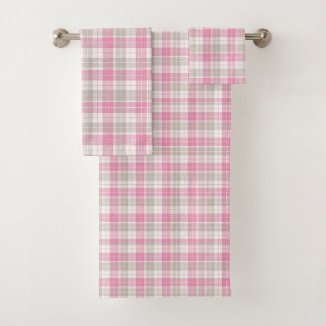 Conjunto de Toalhas Xadrez Rosa e Cinza (Insitu)