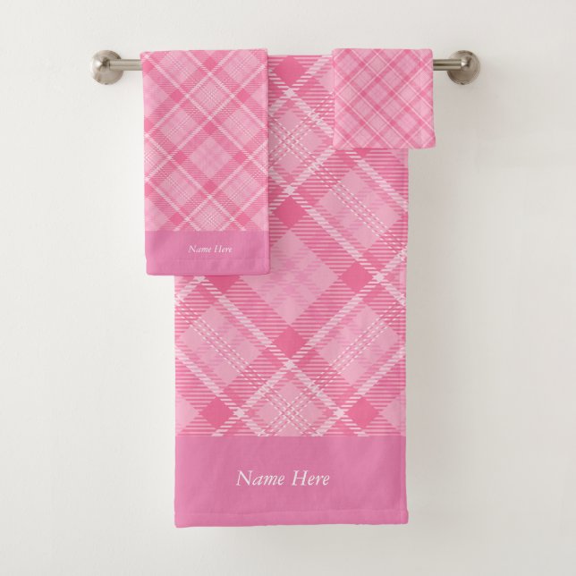 Conjunto De Toalhas Xadrez rosa personalizada (Insitu)