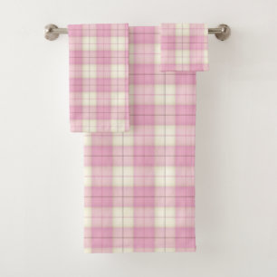 Conjunto De Toalhas Xadrez Rosa Tartan
