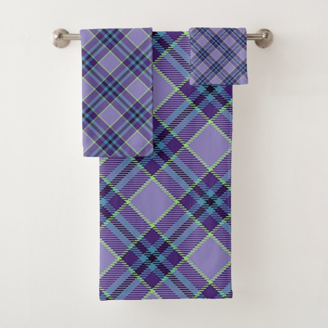 Conjunto De Toalhas Xadrez roxa Tartan 1 em tons de Lavanda e azul (Insitu)