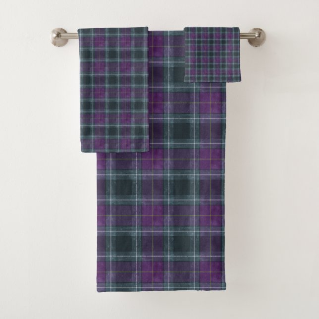 Conjunto De Toalhas Xadrez Roxo Azul Turquesa Elegante (Insitu)
