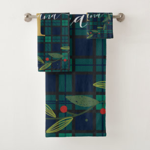 Conjunto De Toalhas Xadrez Russo Monograma Wreath Tartan