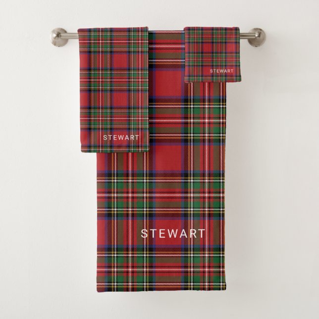 Conjunto De Toalhas Xadrez Rustic Red e Green Stewart Tartan (Insitu)