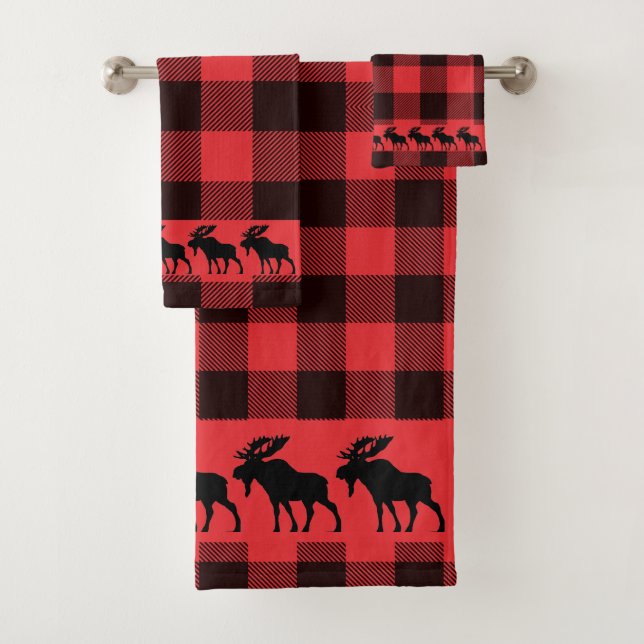 Conjunto De Toalhas Xadrez Rustic Walking Moose Buffalo (Insitu)