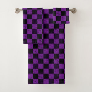 Conjunto De Toalhas Xadrez Rústico, Roxo e Preto