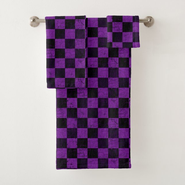 Conjunto De Toalhas Xadrez Rústico, Roxo e Preto (Insitu)