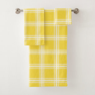 Conjunto De Toalhas Xadrez simples em amarelo-limão e branco