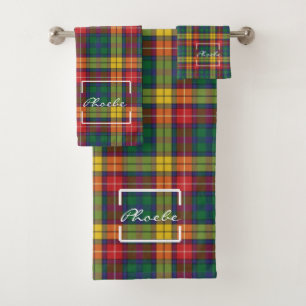 Conjunto De Toalhas Xadrez Tartan Clan Buchanan Amarelo Verificação Ve
