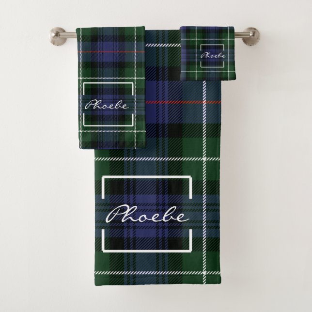 Conjunto De Toalhas Xadrez Tartan Clan MacKenzie Green Purple Check (Insitu)