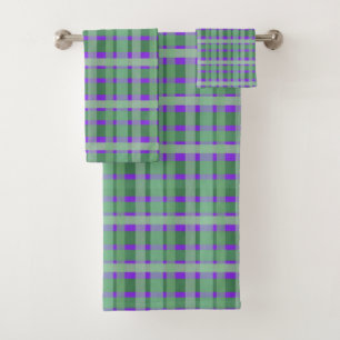 Conjunto De Toalhas Xadrez Tartan Verde Listras No Roxo