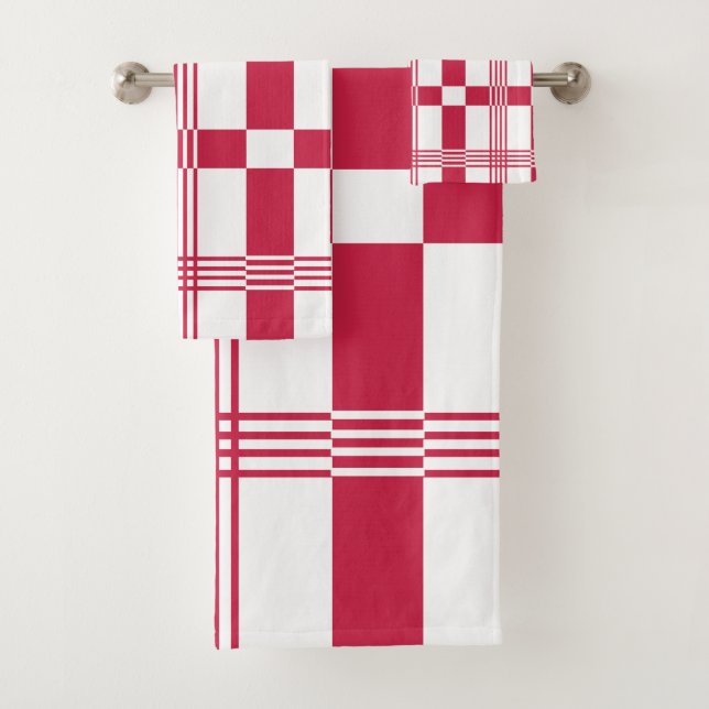 Conjunto De Toalhas Xadrez Tartan Vermelho Branco (Insitu)