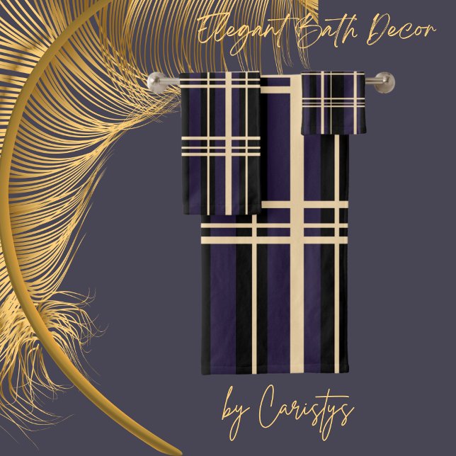 Conjunto De Toalhas Xadrez Tradicional Preta, Nata-Manteiga, Pluma Esc (Criador carregado)