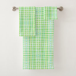 Conjunto De Toalhas Xadrez Verde Azul e Branco