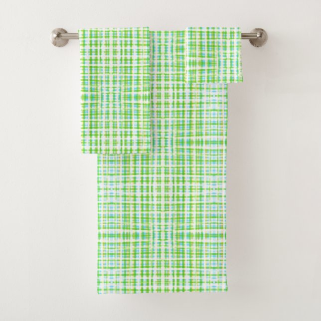 Conjunto De Toalhas Xadrez Verde Azul e Branco (Insitu)