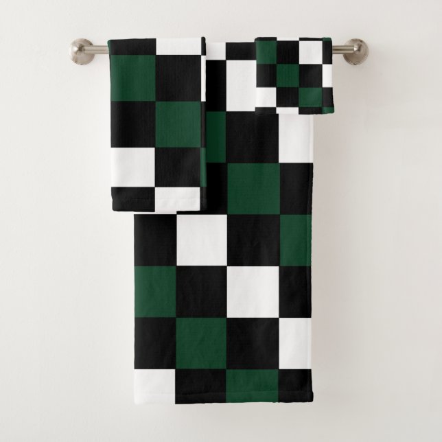 Conjunto De Toalhas Xadrez Verde Preto Branco  (Insitu)
