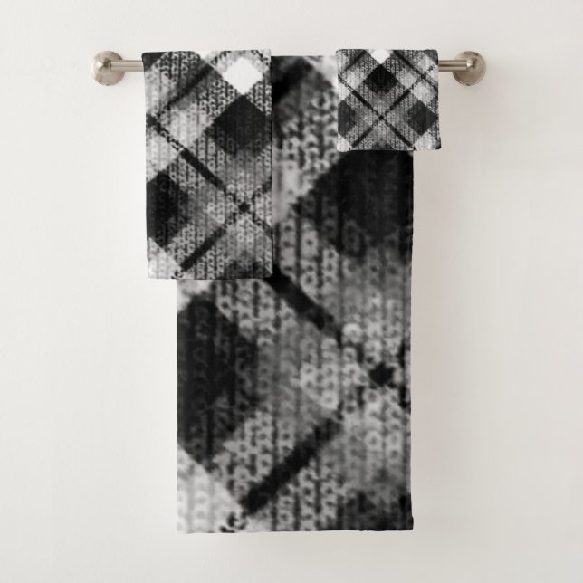 Conjunto De Toalhas Xadrez Verificação de Tartan Black White Farmhouse (Insitu)