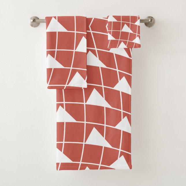 Conjunto De Toalhas Xadrez Vermelho Branco Padrão Triangular (Insitu)