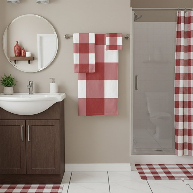 Conjunto De Toalhas Xadrez vermelho e branco (Criador carregado)