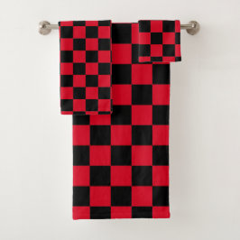 Conjunto De Toalhas Xadrez Vermelho e Preto
