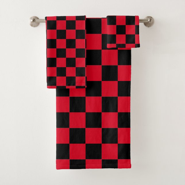 Conjunto De Toalhas Xadrez Vermelho e Preto (Insitu)