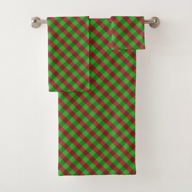 Conjunto De Toalhas Xadrez Vermelho e Verde com Brilho (Insitu)