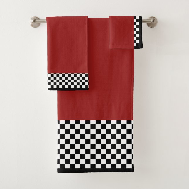 Conjunto De Toalhas Xadrez Vermelho Escuro + Preto Branco (Insitu)