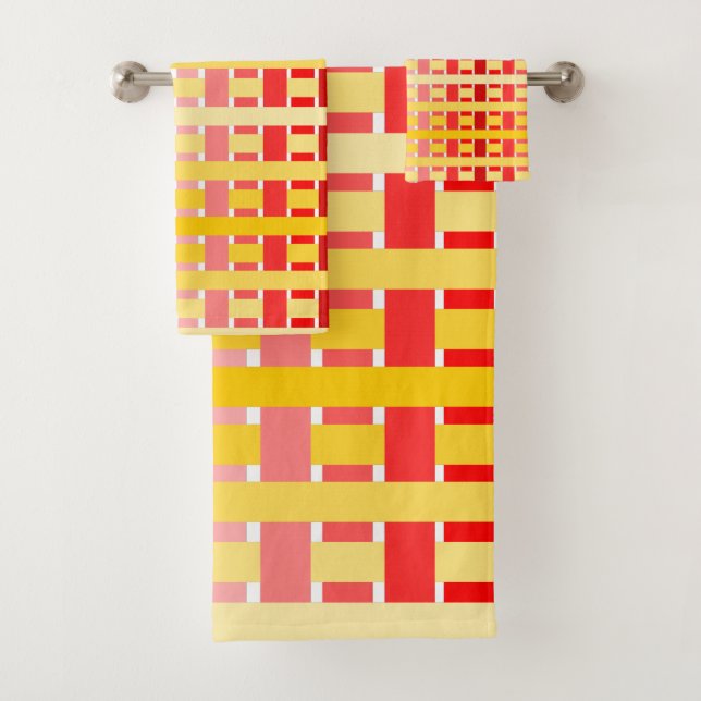 Conjunto De Toalhas Xadrez Vermelho-Laranja (Insitu)