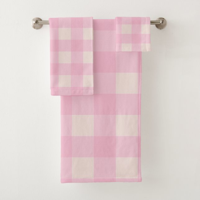 Conjunto De Toalhas Xadrezinho Rosa Suave e Branco Búfalo (Insitu)