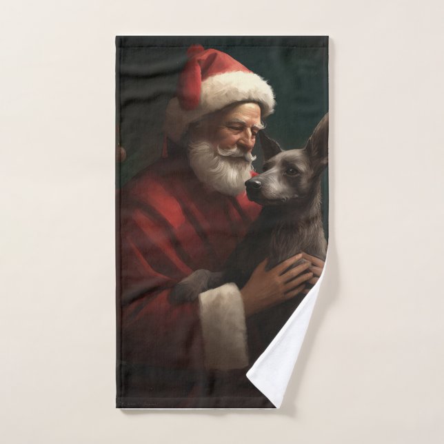 Conjunto De Toalhas Xoloitzcuintli com Papai Noel Natal Festivo (Toalha de mão)
