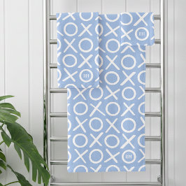 Conjunto De Toalhas XOXO Abraços e Beijos Nome Monogramado Azul Modern