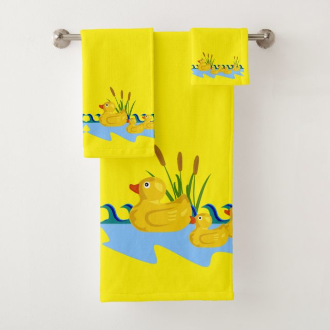 Conjunto De Toalhas Yellow Bright Solid Ducks Bathroom Towel Sets (Insitu)