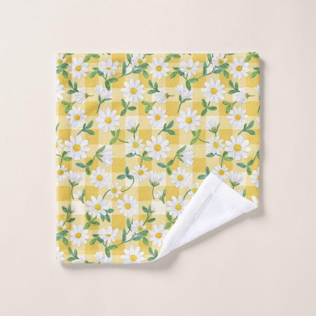 Conjunto De Toalhas Yellow Daisy Floral Gingham Towel Set (Pano de lavar)