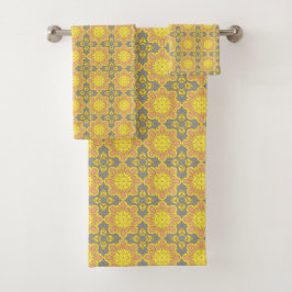 Conjunto De Toalhas Yellow floral geometric patterned