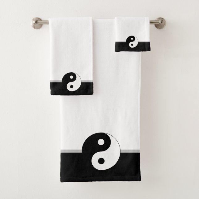 Conjunto De Toalhas Yin Yang personalizado preto e branco (Insitu)