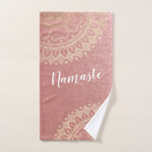 Conjunto De Toalhas Yoga Meditation Instructor Pink Dourado Mandala Co