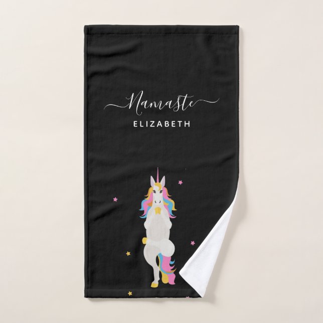Conjunto De Toalhas Yoga Unicorn coloca preto divertido Nome do Namast (Toalha de mão)