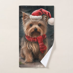 Conjunto De Toalhas Yorkshire Terrier Dog no Natal da neve