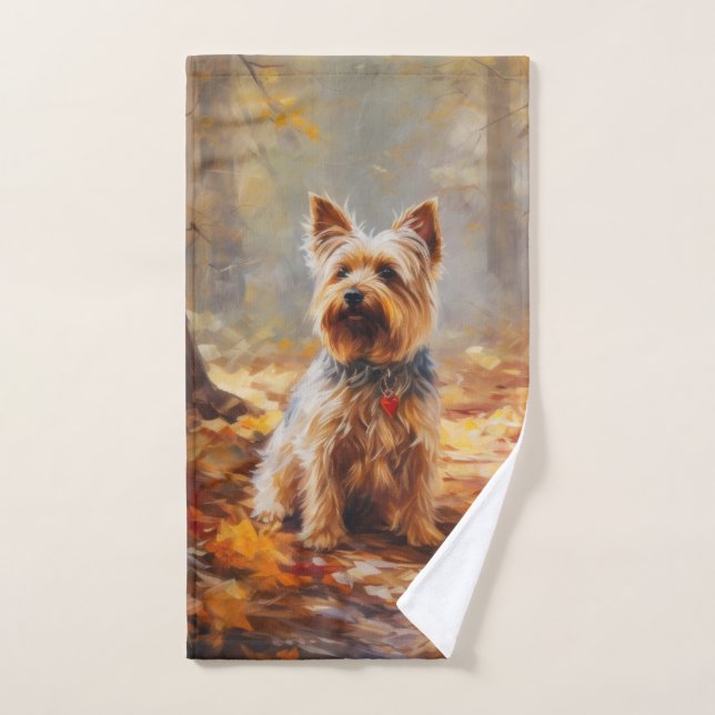 Conjunto De Toalhas Yorkshire Terrier em Autumn Leaves Cai Inspire (Toalha de mão)