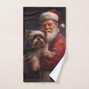Conjunto De Toalhas Yorkshire Terrier Papai Noel Natal Festivo
