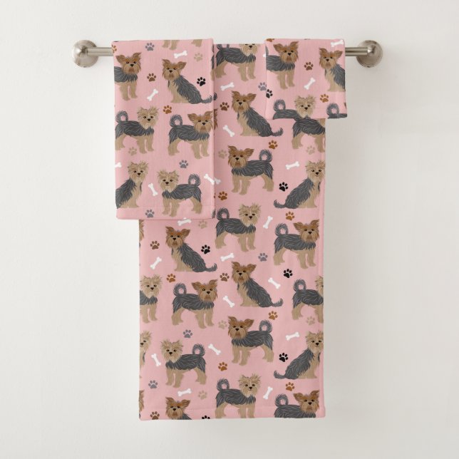 Conjunto De Toalhas Yorkshire Terrier Paws e Bones Yorkie Dog (Insitu)