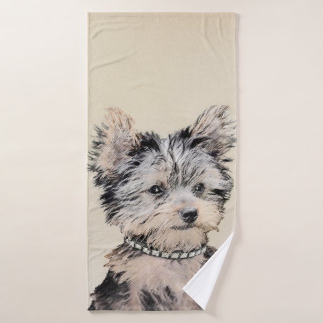 Conjunto De Toalhas Yorkshire Terrier Puppy Pintura Original (Toalha de Banho)