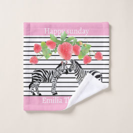 Conjunto De Toalhas Zebra bonita personalizada em pé com morango Rosa